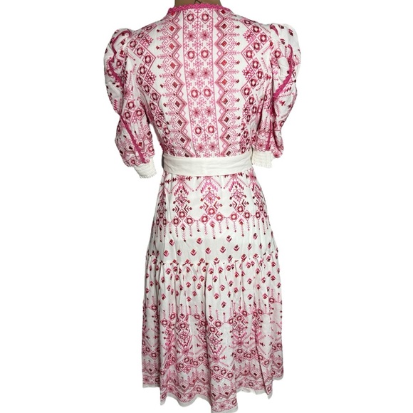 Hale Bob pink and white Logan Embroidered Midi Dress Size Medium - Picture 7 of 10